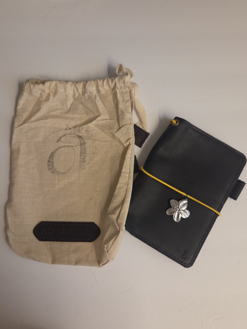 New Asperaria A6 Leather Journal Cover Black Flower Charm Monogram Initial L
